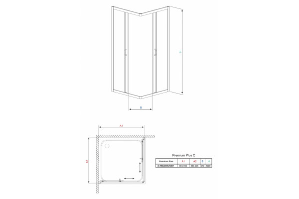 Душевой уголок Radaway Premium Plus C 90x190 стекло фабрик квадратный, двери раздвижные