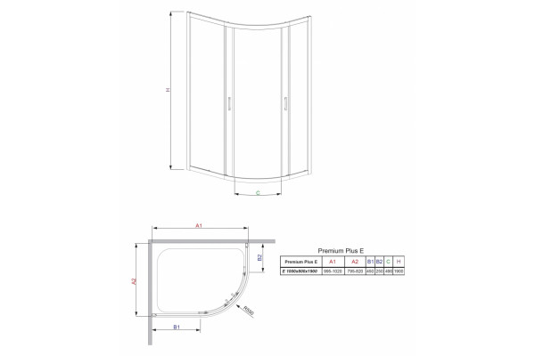 Душевой уголок Radaway Premium Plus E 100x80x190 стекло фабрик прямоугольный-асимметричный, двери раздвижные