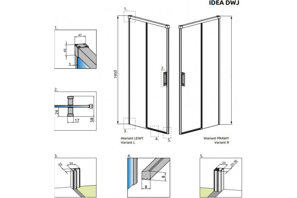 Душевая дверь в нишу Radaway Idea DWJ 100 R раздвижная, стекло прозрачное