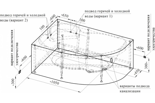 Акриловая ванна Radomir Vannesa Massage Ирма 150х97, с каркасом и экраном, классик, L, асимметричная, пристенная