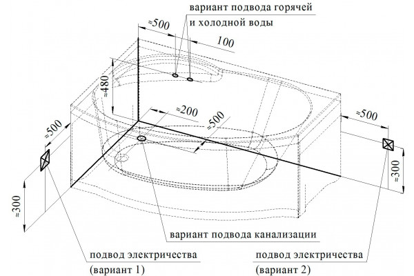 Акриловая ванна Radomir Vannesa Massage Монти 150х105, с гидромассажем, каркасом и экраном, баланс, L, асимметричная, пристенная