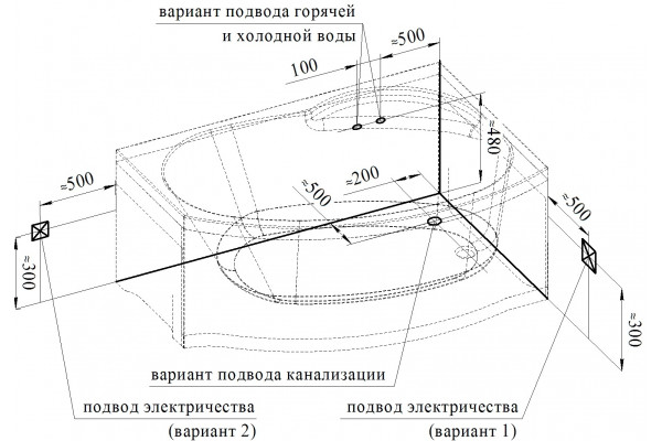 Акриловая ванна Radomir Vannesa Massage Монти 150х105, с гидромассажем, каркасом и экраном, классик, R, асимметричная, пристенная