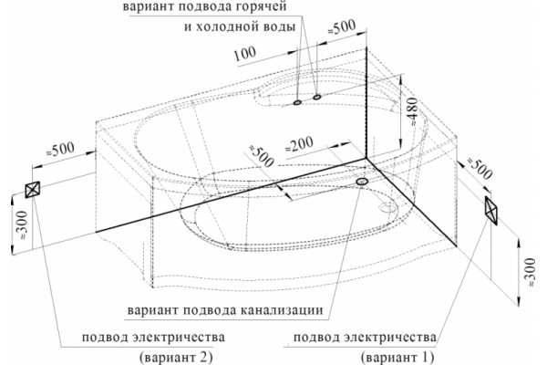Акриловая ванна Radomir Vannesa Монти R пристенная, асимметричная, объем 280 л.