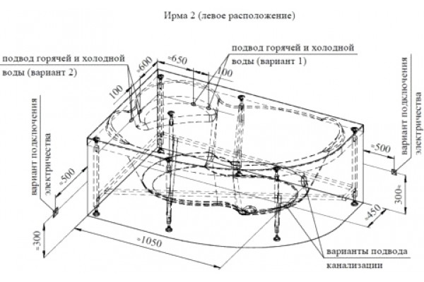 Акриловая ванна Radomir Vannesa Ирма 2 L пристенная, асимметричная