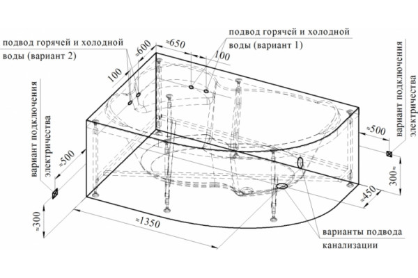 Акриловая ванна Radomir Vannesa Ирма 1 L пристенная, асимметричная