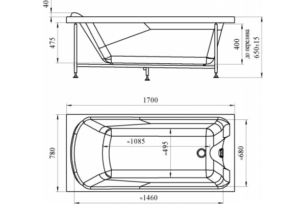 Акриловая ванна Radomir Ларедо 170x80 пристенная, прямоугольная, объем 260 л.