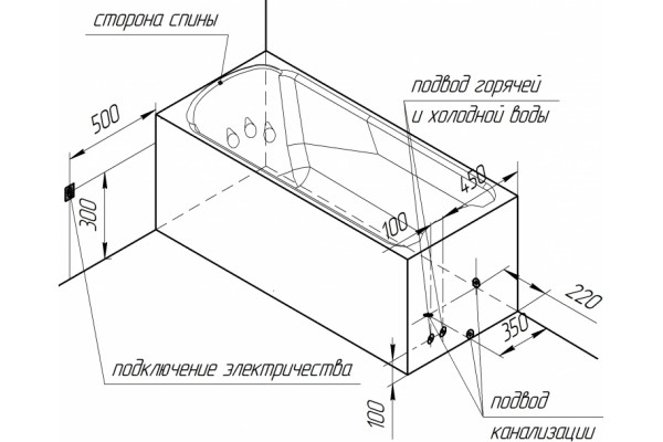 Акриловая ванна Radomir Ларедо 170x80 пристенная, прямоугольная, объем 260 л.
