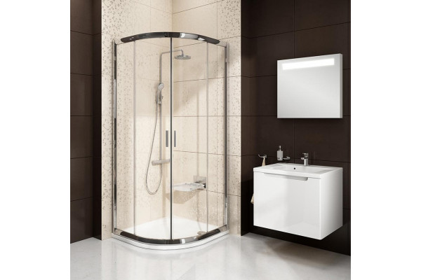 Душевой уголок Ravak BLCP4-80 Transparent, профиль блестящий, четверть круга, двери раздвижные