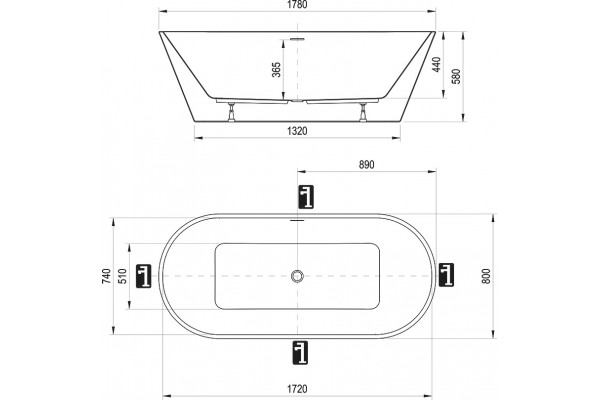 Акриловая ванна Ravak Solo XC00100025 178x80 овальная, отдельностоящая