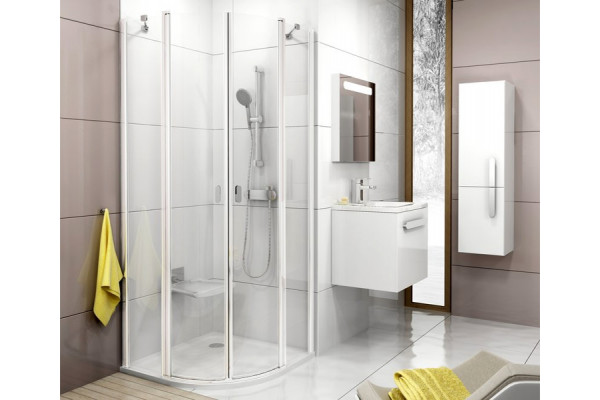 Душевой уголок Ravak Chrome CSKK4-80 Transparent, белый профиль, четверть круга, двери распашные