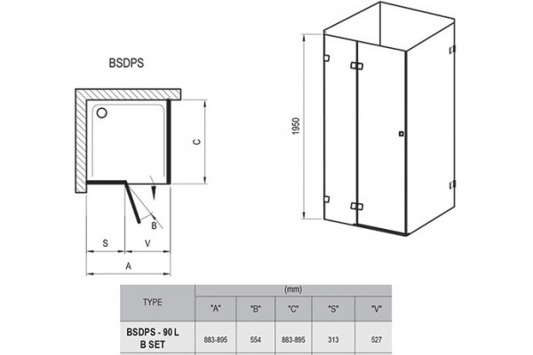 Душевой уголок Ravak Brilliant BSDSP + B SET L Transparent квадратный, двери распашные