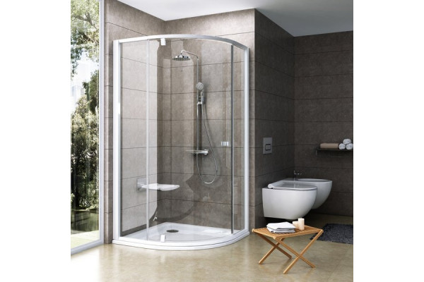 Душевой уголок Ravak PSKK3-100 Transparent, профиль и ручки белые, четверть круга, двери распашные