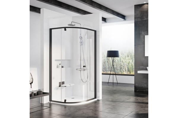 Душевой уголок Ravak PSKK3-100 Transparent, профиль черный, четверть круга, двери распашные
