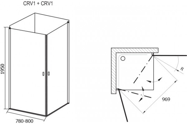 Душевой уголок Ravak CRV1-80+CRV1-100 Transparent, профиль белый, прямоугольный, двери распашные