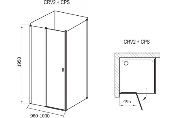Душевой уголок Ravak CRV2-100+CPS-100 Transparent, профиль белый, квадратный, двери распашные