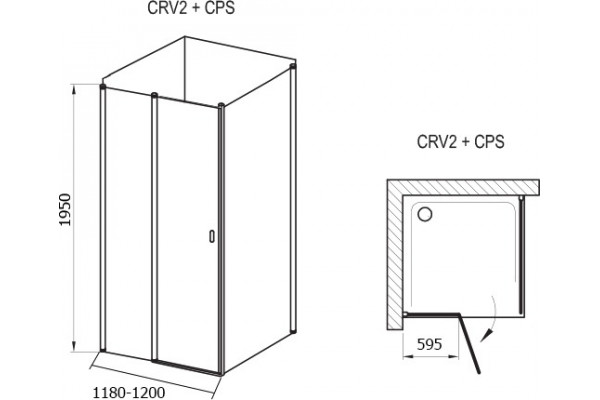 Душевой уголок Ravak CRV2-120+CPS-100 Transparent, профиль белый, прямоугольный, двери распашные