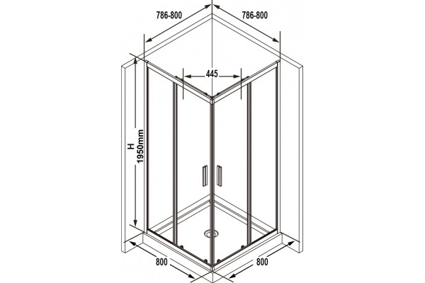 Душевой уголок Ravak BLSRV2K 80x80, профиль черный, квадратный, двери раздвижные