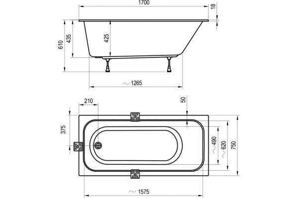 Акриловая ванна Ravak Chrome Slim C741300000 170x75 прямоугольная, встраиваемая