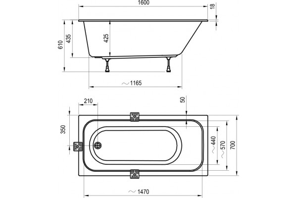 Акриловая ванна Ravak Chrome Slim C731300000 160x70 прямоугольная, встраиваемая