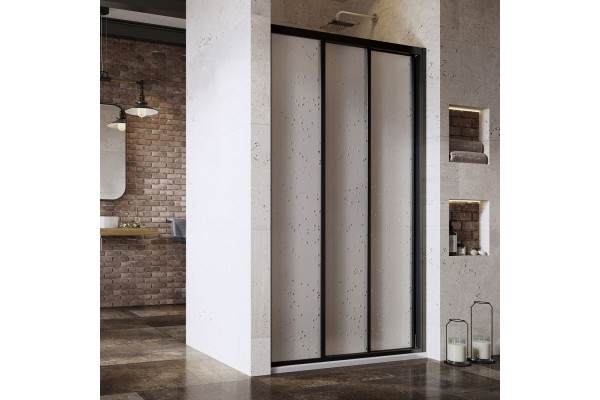 Душевая дверь в нишу Ravak Supernova ASDP3-110 Pearl, 200, профиль черный, раздвижная, стекло матовое, с узором