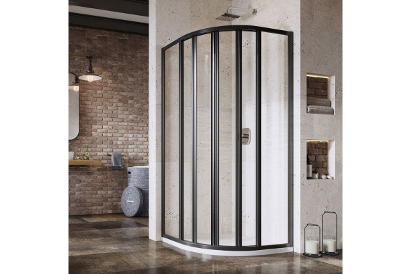 Душевой уголок Ravak Supernova SKKP6-80 195 Transparent, профиль черный, четверть круга, двери раздвижные