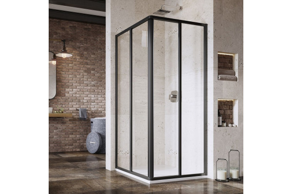 Душевой уголок Ravak Supernova SRV2-100 195 S Transparent, профиль черный, квадратный, двери раздвижные