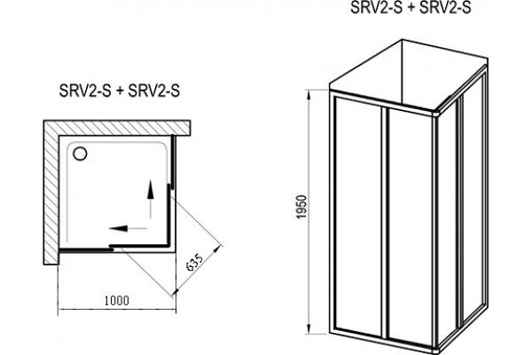 Душевой уголок Ravak Supernova SRV2-100 195 S Transparent, профиль черный, квадратный, двери раздвижные