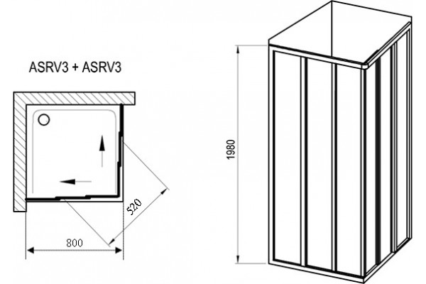 Душевой уголок Ravak Supernova ASRV3-80 Grape, профиль белый, квадратный, двери раздвижные