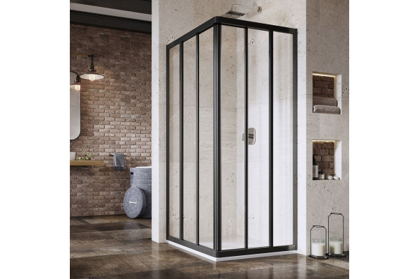 Душевой уголок Ravak Supernova ASRV3-75 Transparent, профиль черный, квадратный, двери раздвижные