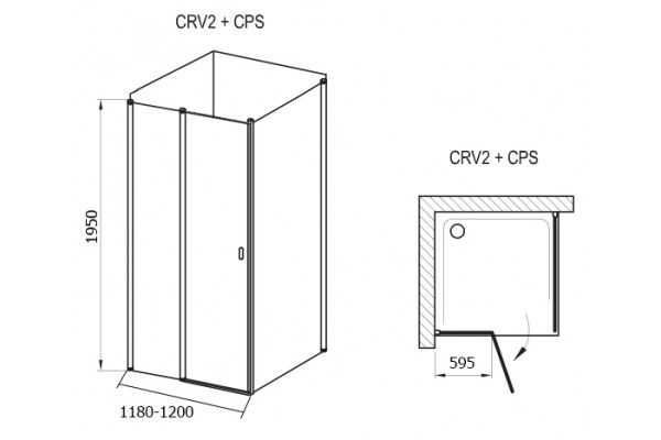 Душевой уголок Ravak CRV2-120+CPS Transparent, профиль белый, прямоугольный, двери распашные