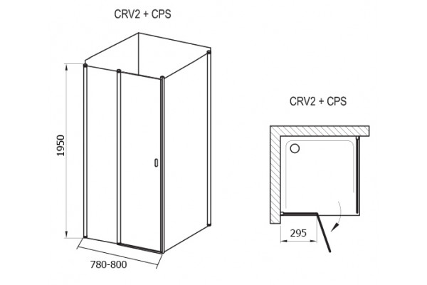 Душевой уголок Ravak CRV2-80+CPS Transparent, профиль белый, квадратный, двери распашные