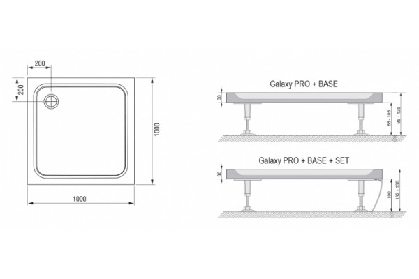 Поддон для душа Ravak Perseus Pro-100 Chrome квадратный, низкий