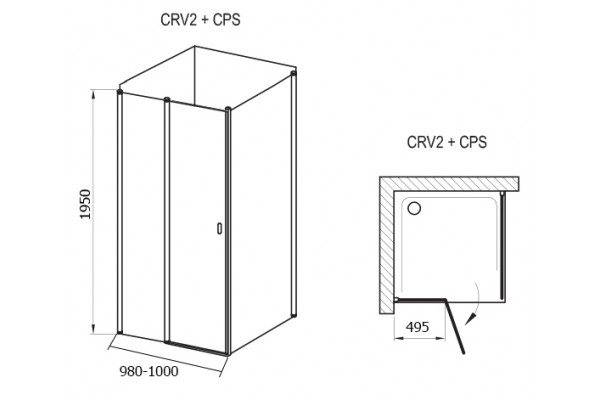 Душевой уголок Ravak CRV2-100+CPS Transparent, профиль белый, прямоугольный, двери распашные
