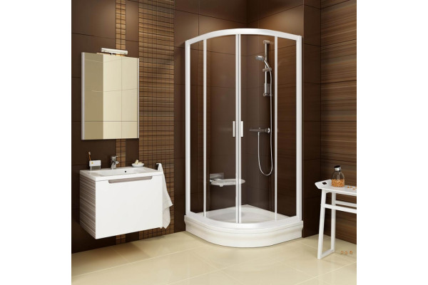 Душевой уголок Ravak BLCP4-80 Transparent, белый профиль, четверть круга, двери раздвижные