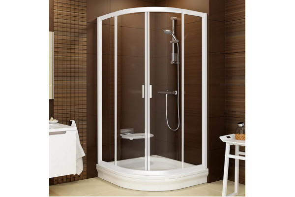 Душевой уголок Ravak BLCP4-90 Transparent, профиль белый, четверть круга, двери раздвижные