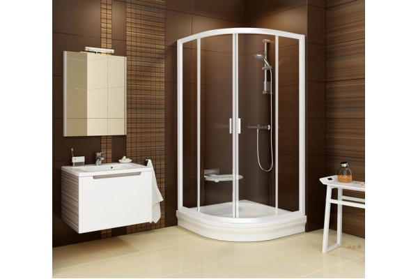 Душевой уголок Ravak BLCP4-90 Transparent, профиль белый, четверть круга, двери раздвижные