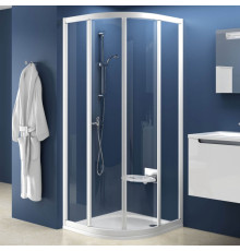 Душевой уголок Ravak SKCP4-80 Transparent, профиль белый, четверть круга, двери раздвижные
