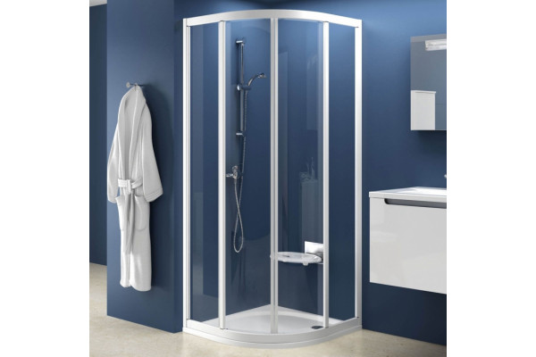 Душевой уголок Ravak SKCP4-80 Transparent, профиль белый, четверть круга, двери раздвижные