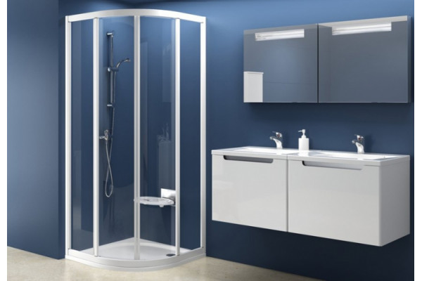 Душевой уголок Ravak SKCP4-80 Transparent, профиль белый, четверть круга, двери раздвижные