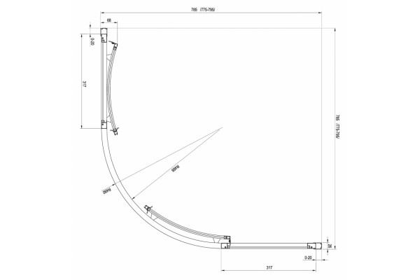 Душевой уголок Ravak SKCP4-80 Transparent, профиль белый, четверть круга, двери раздвижные