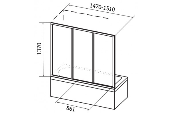 Шторка на ванну Ravak AVDP3-150 Transparent, профиль белый, раздвижная, стекло прозрачное