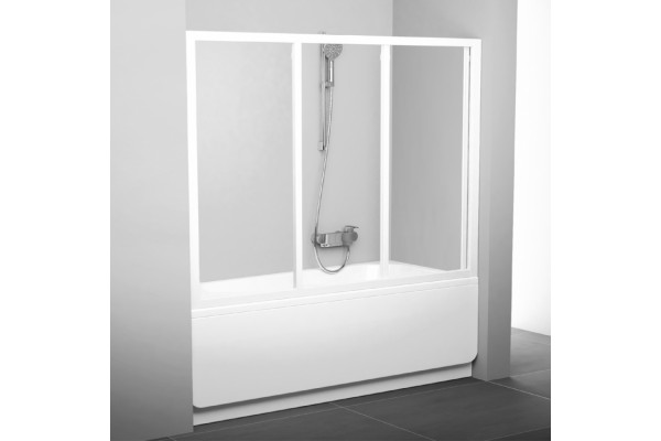 Шторка на ванну Ravak AVDP3-160 Transparent, профиль белый, раздвижная, стекло прозрачное