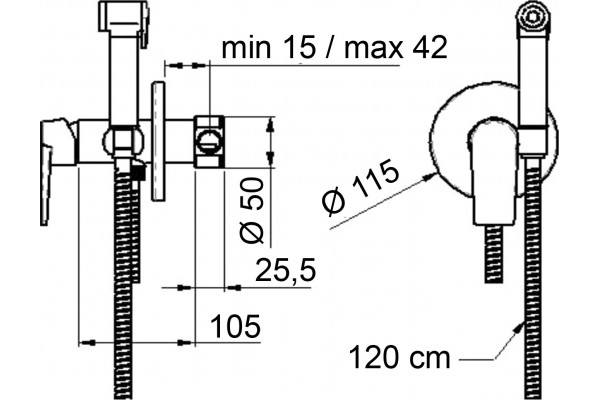 Гигиенический душ Remer Dream D65W со смесителем, С ВНУТРЕННЕЙ ЧАСТЬЮ, хром, 1 режим