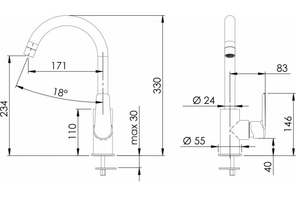 Смеситель для кухни Remer Vanity V72 однорычажный, хром, высота излива 23.4 см