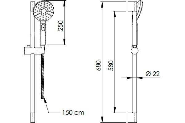 Душевой гарнитур Remer 315L318MP хром, штанга 68 см, шланг металлический 150 см