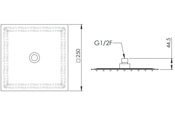 Верхний душ Remer 357UFS25X хром, штанга 4.45 см, размер 20 см