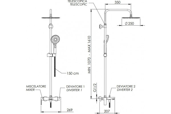 Душевая стойка Remer Dream D34A8MPUFM25T хром, штанга 161 см