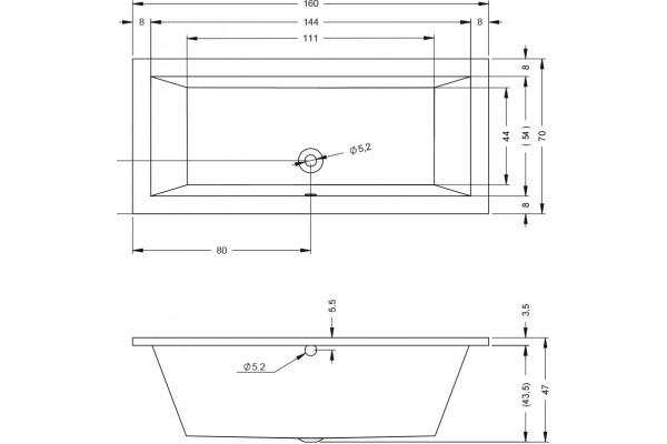 Акриловая ванна Riho Lusso 160x70 пристенная, прямоугольная, объем 235 л.
