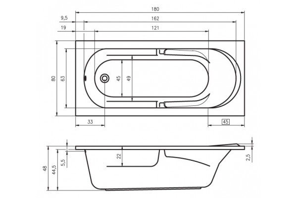 Акриловая ванна Riho Future 180 пристенная, прямоугольная, объем 195 л.