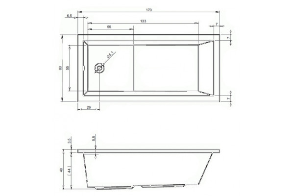 Акриловая ванна Riho Lusso Plus 170x80 пристенная, прямоугольная, объем 295 л.